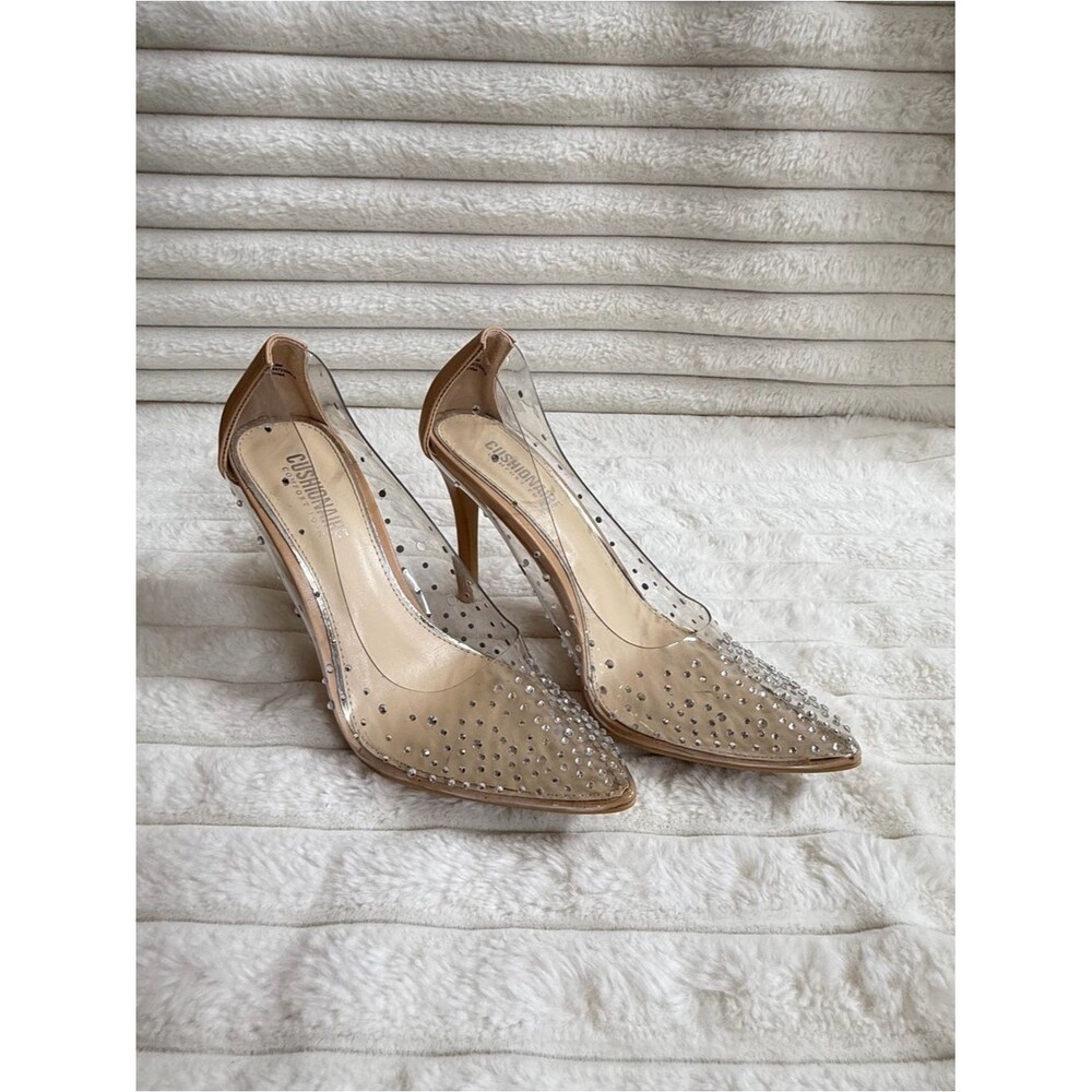 Clear Crystal Pointed Toe Pumps Champagne Trim Elegant Transparent Heels